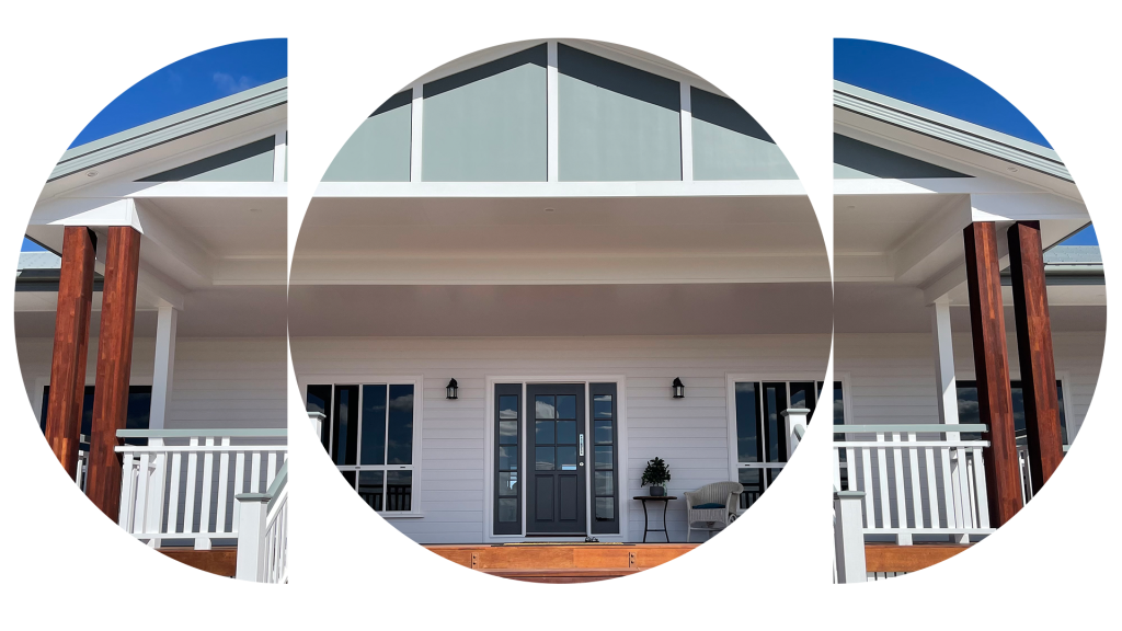 Close-up of a white weatherboard home's verandah with timber posts